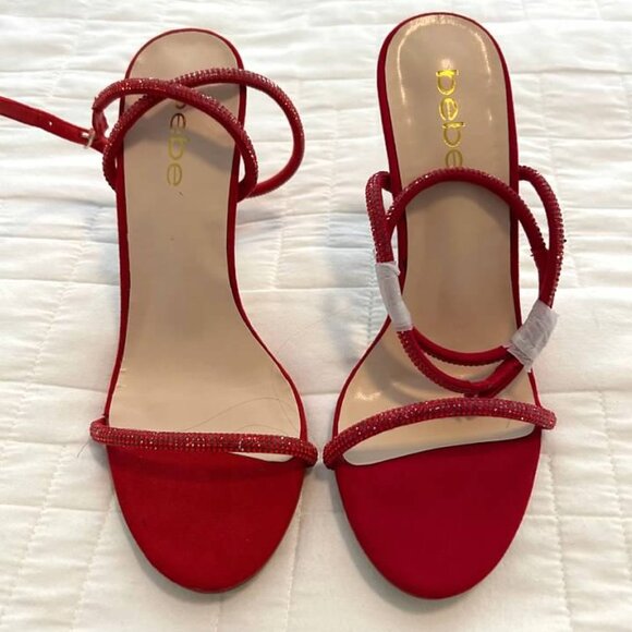 BEBE Red Spakly Wrap Heels BN - Picture 5 of 6